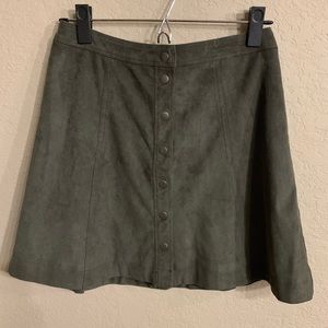 Olive suede button skirt